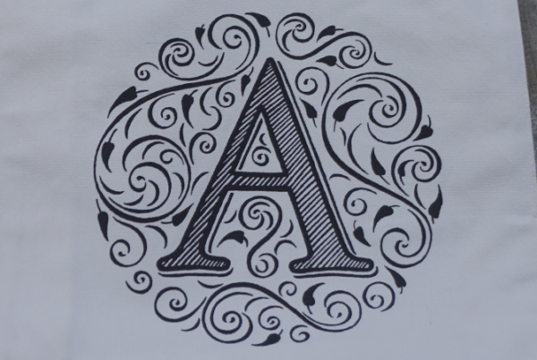 Decorative letter "A" printed on canvas bag