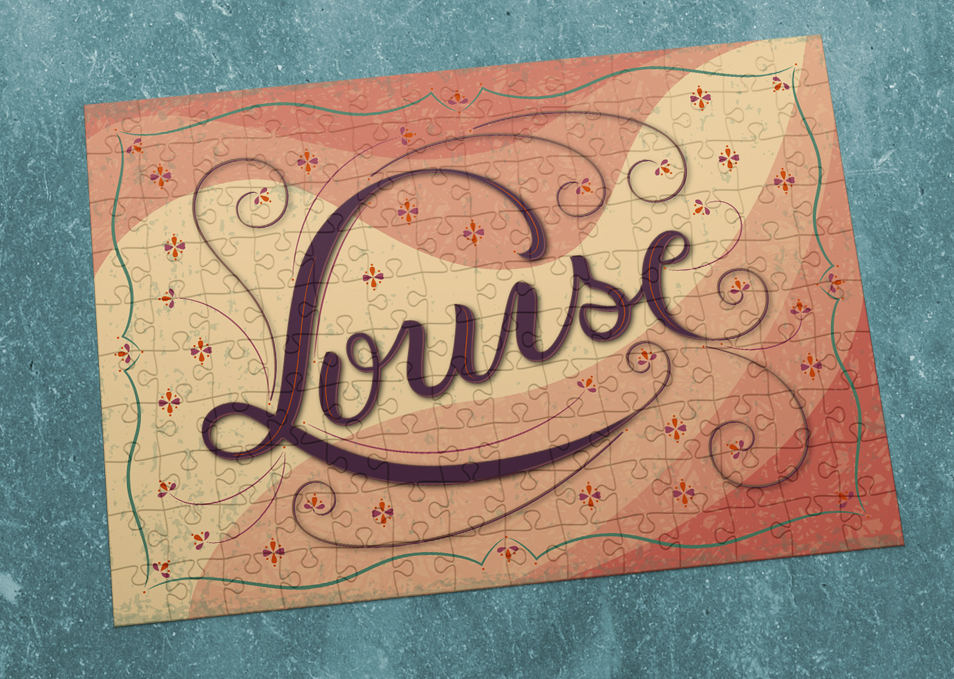 Lettering piece "Louise" on puzzle