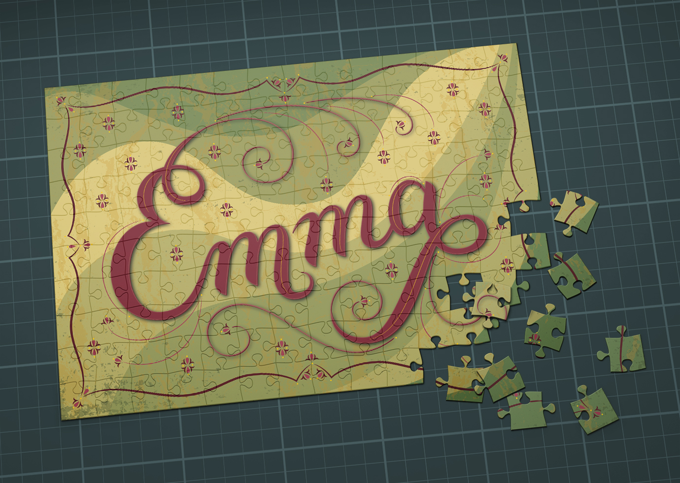 Puzzle mockup of lettering piece "Emma"
