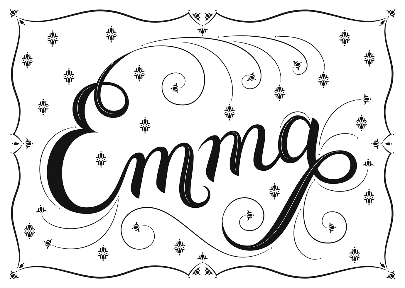 Lettering piece "Emma" black and white