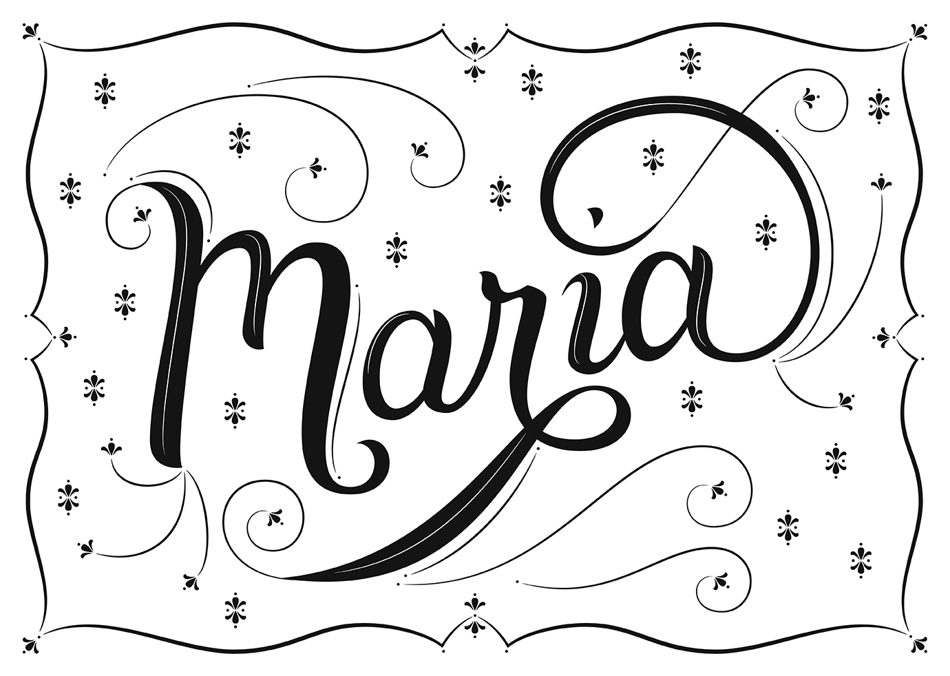 Lettering piece "Maria" black and white