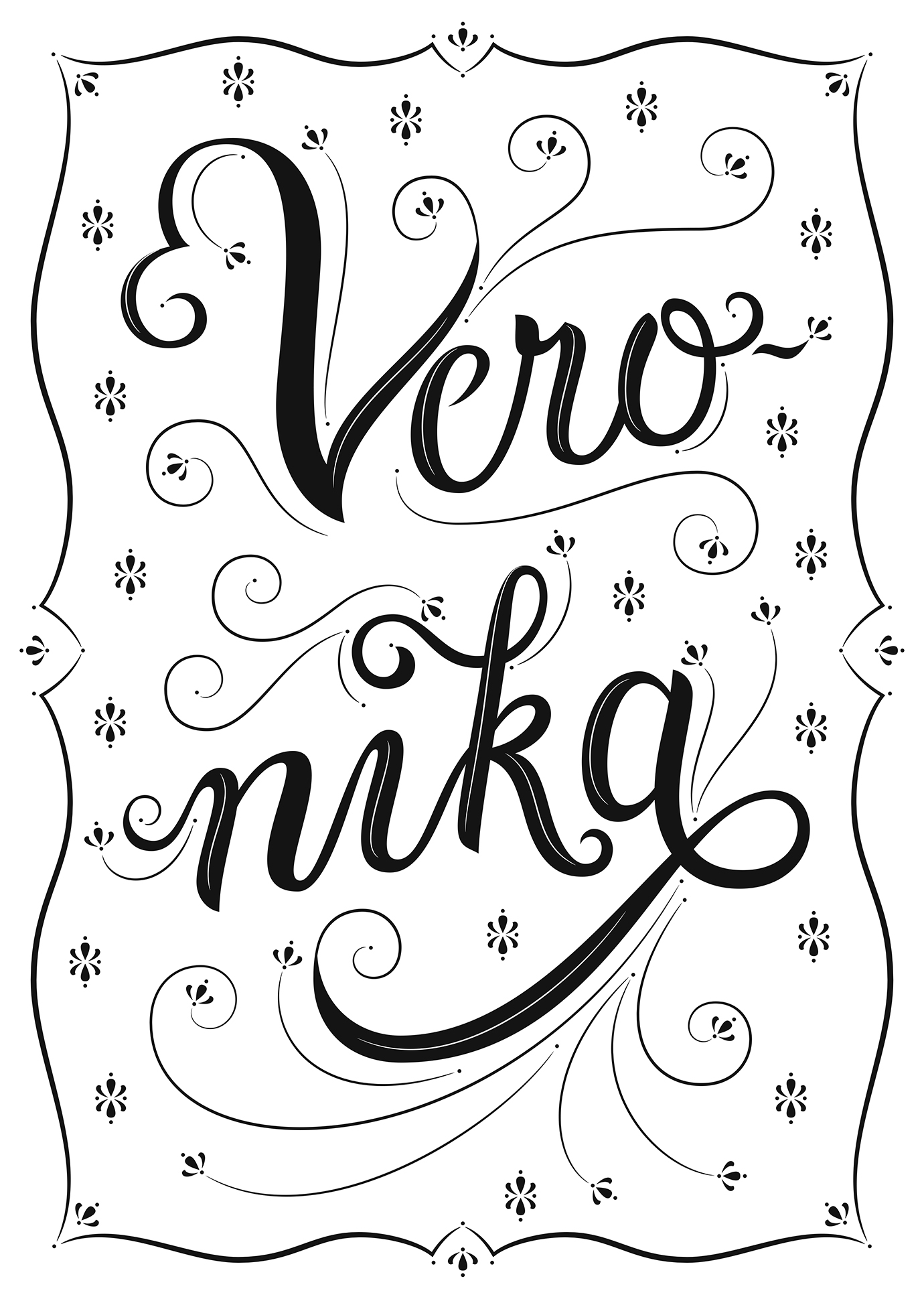 Lettering piece "Veronika" black and white