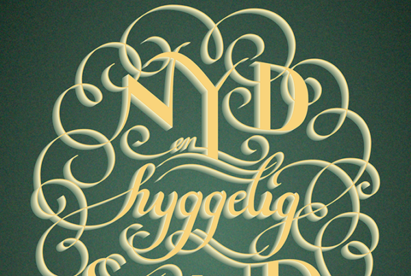 Nyd en hyggelig stund: Enjoy a cozy moment (in Danish.) Lettering piece as a greeting card, detail of artwork.