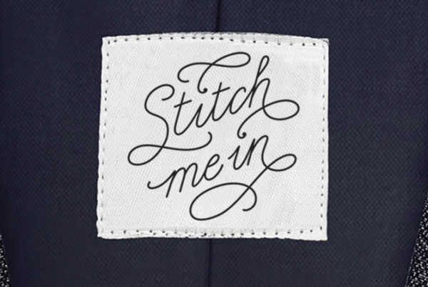 Stitch me in - lettering logo on fabric label - mockup